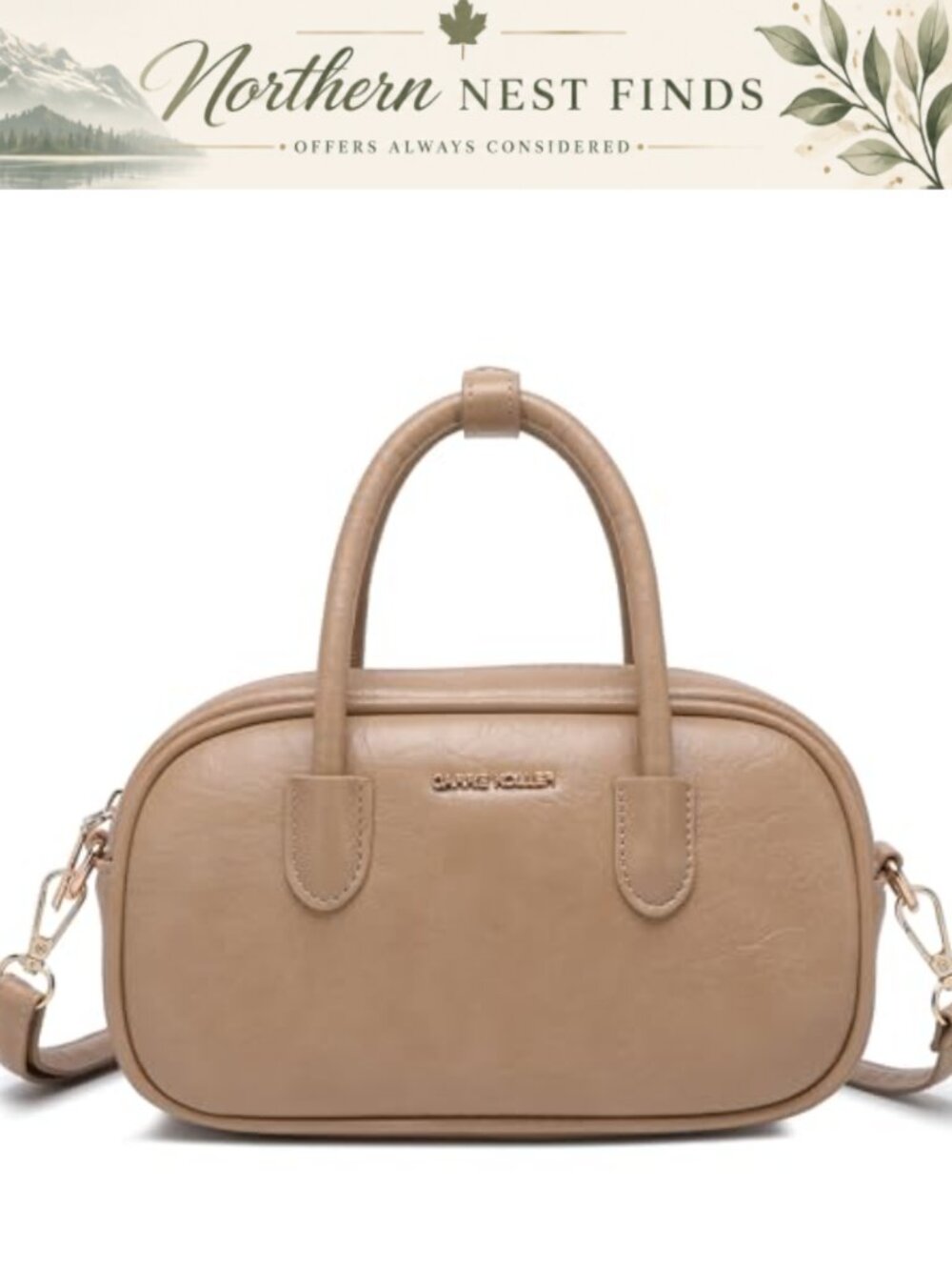 Vegan Leather Mini Bowling Bag Crossbody Top Handle Adjustable Strap